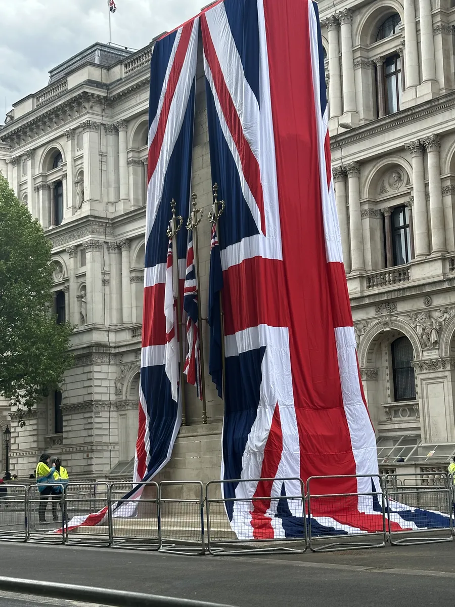 The Cenotaph draped in the Union Flag